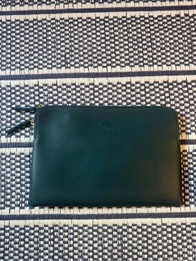 Mark and Graham Everyday Italian Leather Zipper Pouch, Colour: Forest Green x3